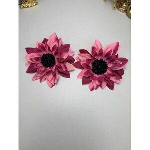 Zara Oversized Fabric Floral Earrings Pink Clip Butterfly NWOT Statement